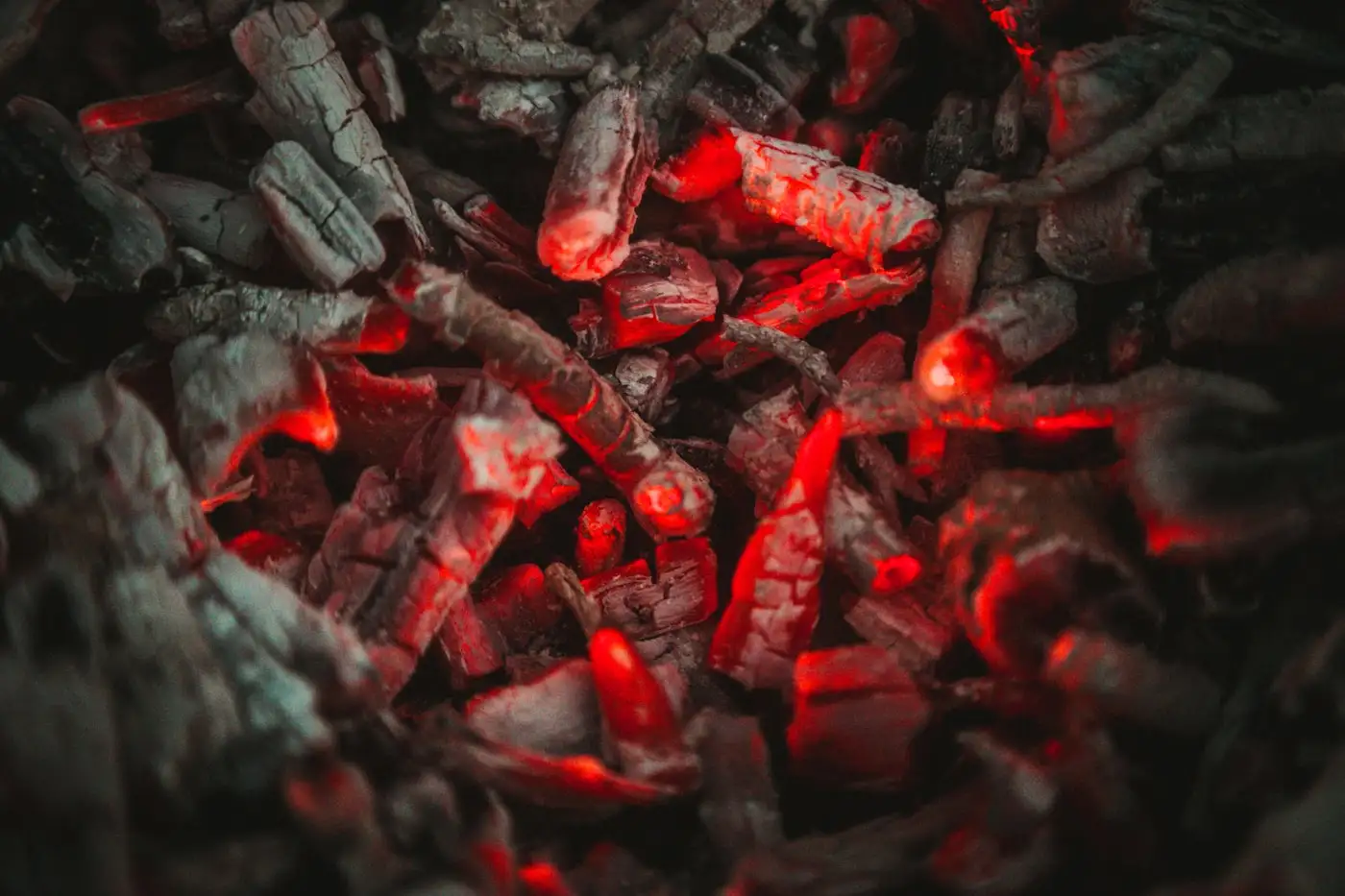 Glowing coals in the grill