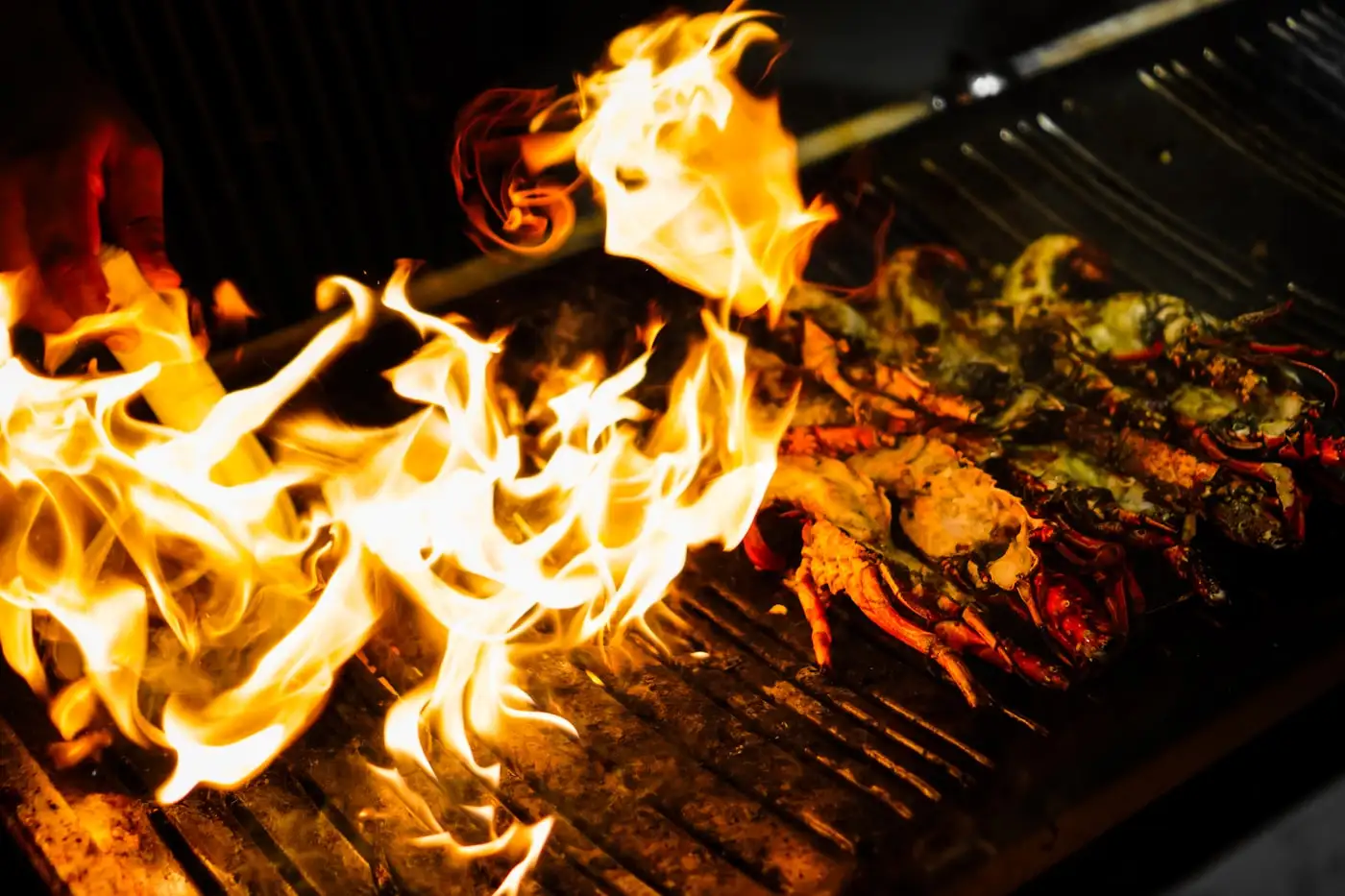 Lobster on the grill over open flame